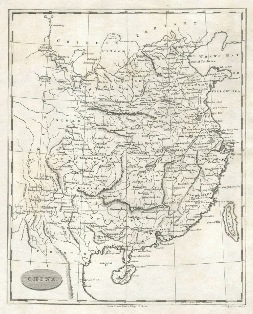 China by Arrowsmith & Lewis 1812 old antique vintage map plan chart