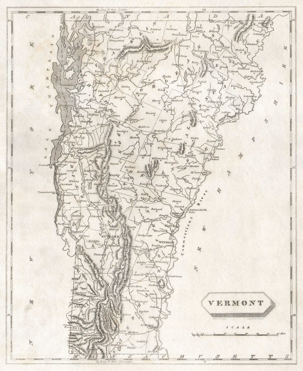 Vermont state map by Arrowsmith & Lewis 1812 old antique plan chart