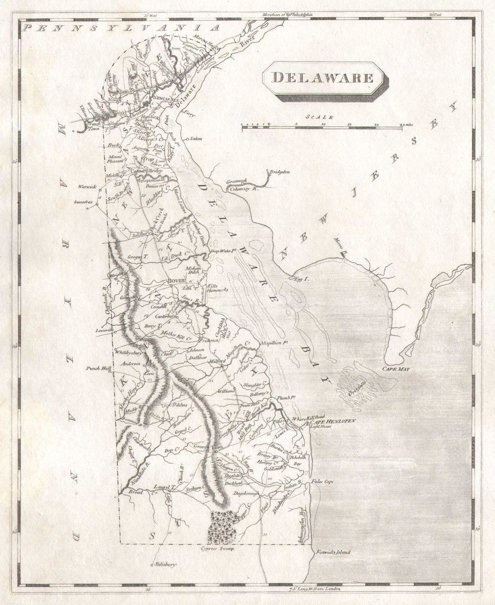 Delaware state map by Arrowsmith & Lewis 1812 old antique plan chart