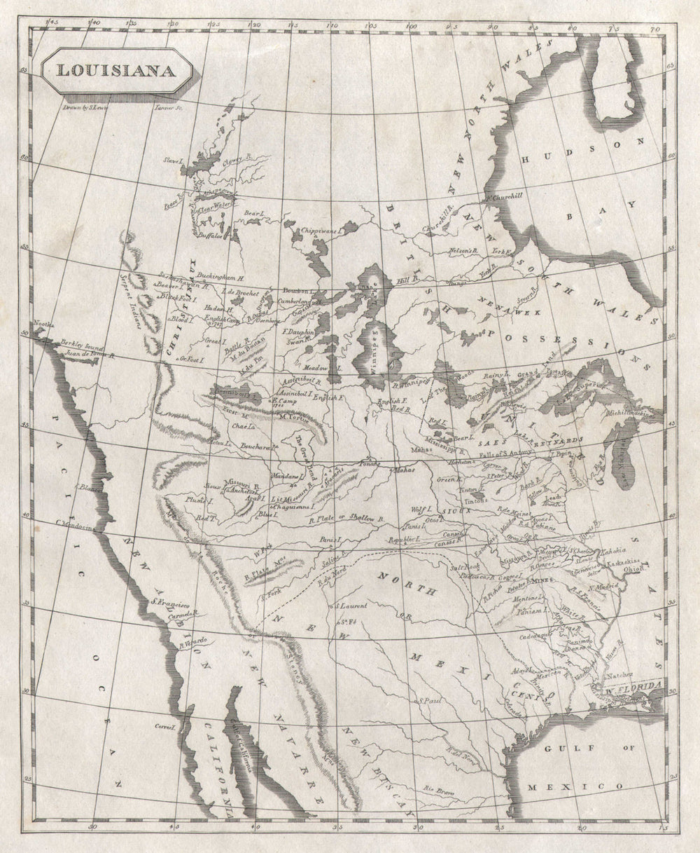 Louisiana map by Arrowsmith & Lewis. LA Purchase. Western United States 1812