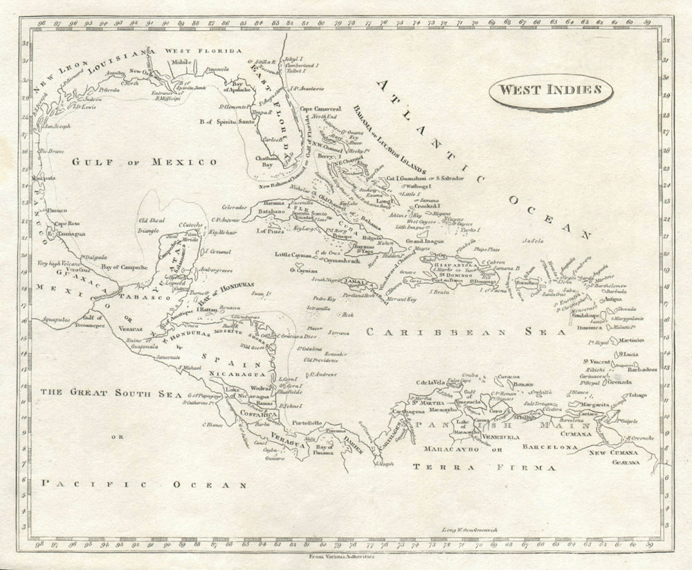 West Indies by Arrowsmith & Lewis. Caribbean & Gulf of Mexico 1812 old map