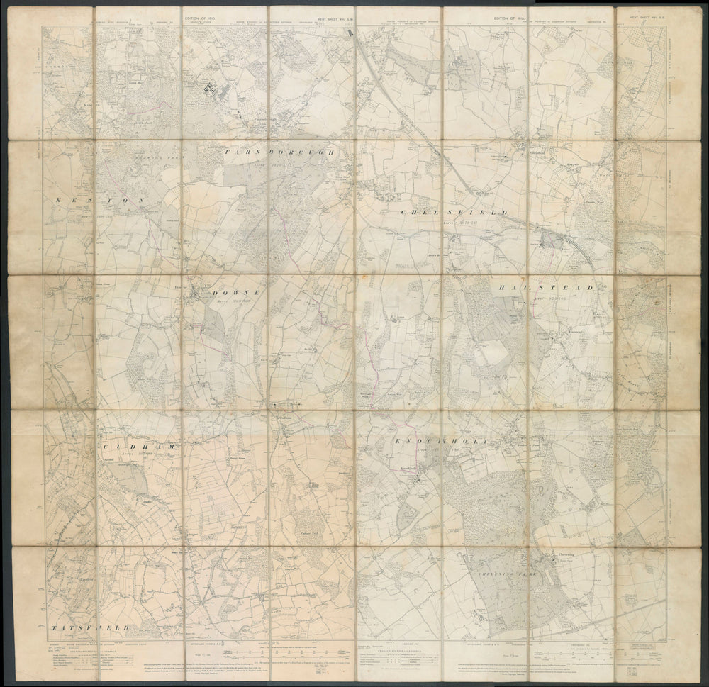 Ordnance Survey Kent Sheet XVI SW Farnborough Orpington Downe 100x100cm 1910 map