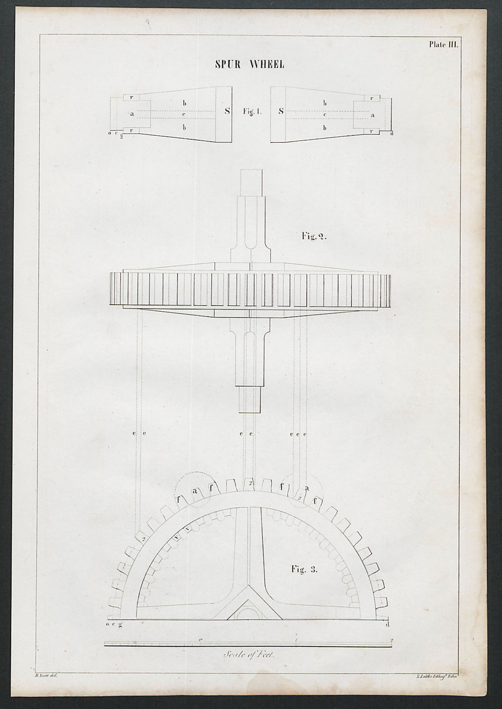 VICTORIAN ENGINEERING DRAWING Spur wheel 1847 old antique print picture