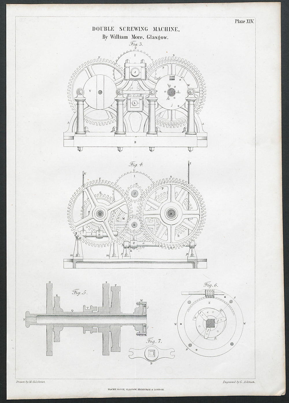 19C ENGINEERING DRAWING Double screwing machine. William More, Glasgow 2 1847