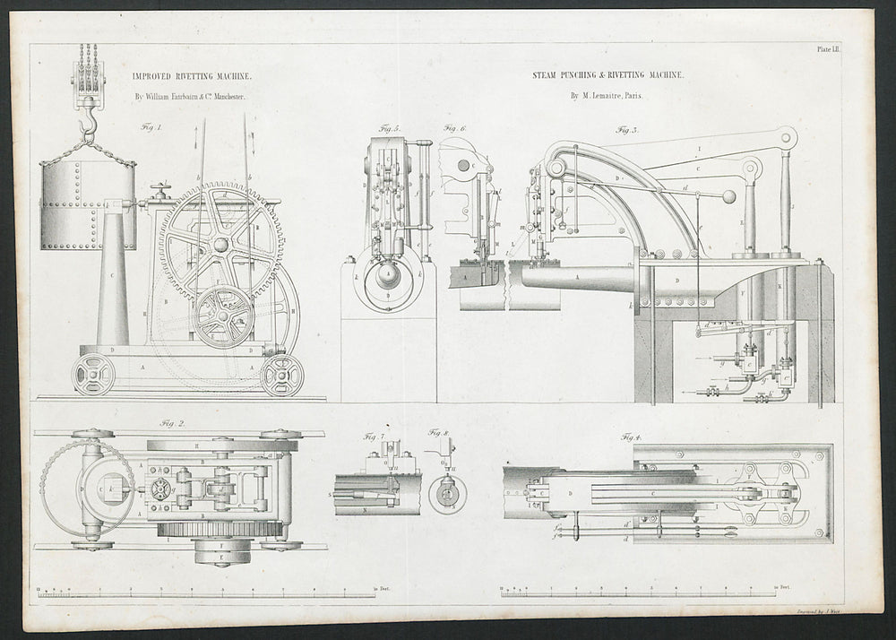VICTORIAN ENGINEERING DRAWING Steam punching & rivetting machines. Lemaitre 1847