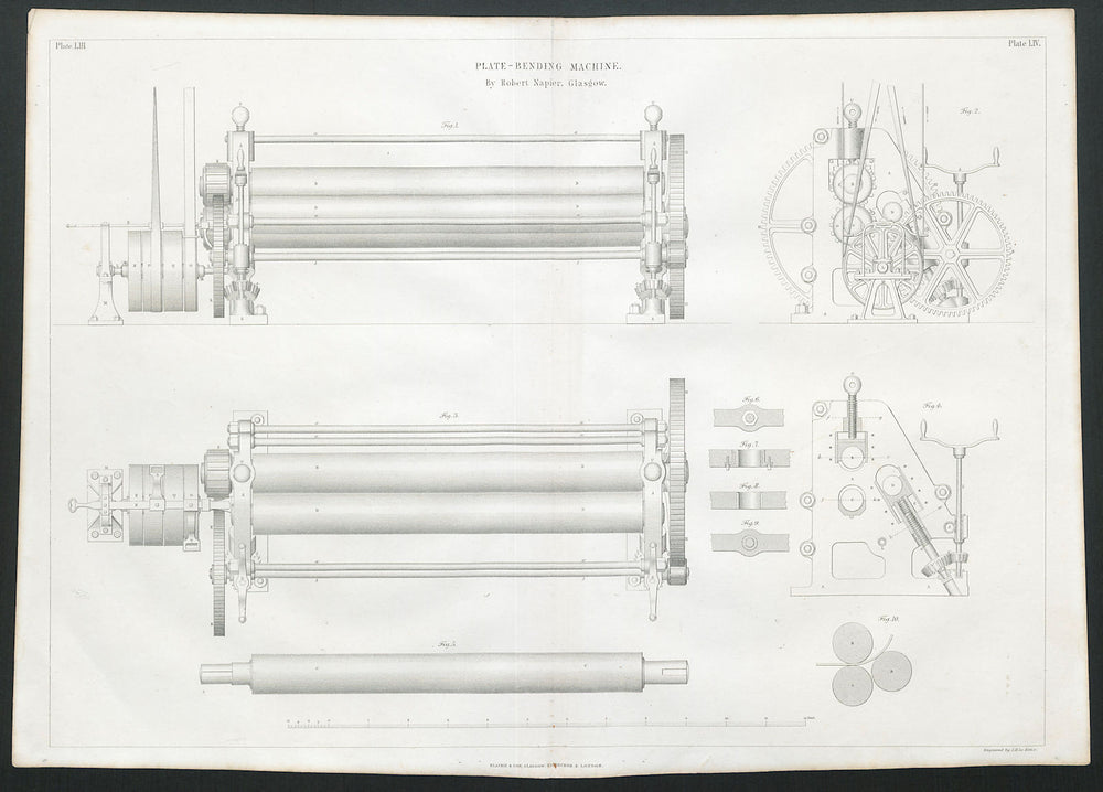 VICTORIAN ENGINEERING DRAWING Plate-bending machine. Robert Napier Glasgow 1847
