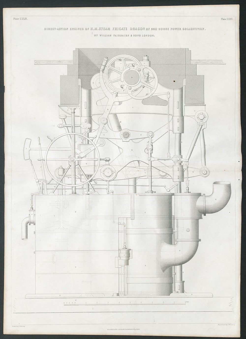 19C ENGINEERING DRAWING Direct-action engines of HM Steam Frigate Dragon 1 1847