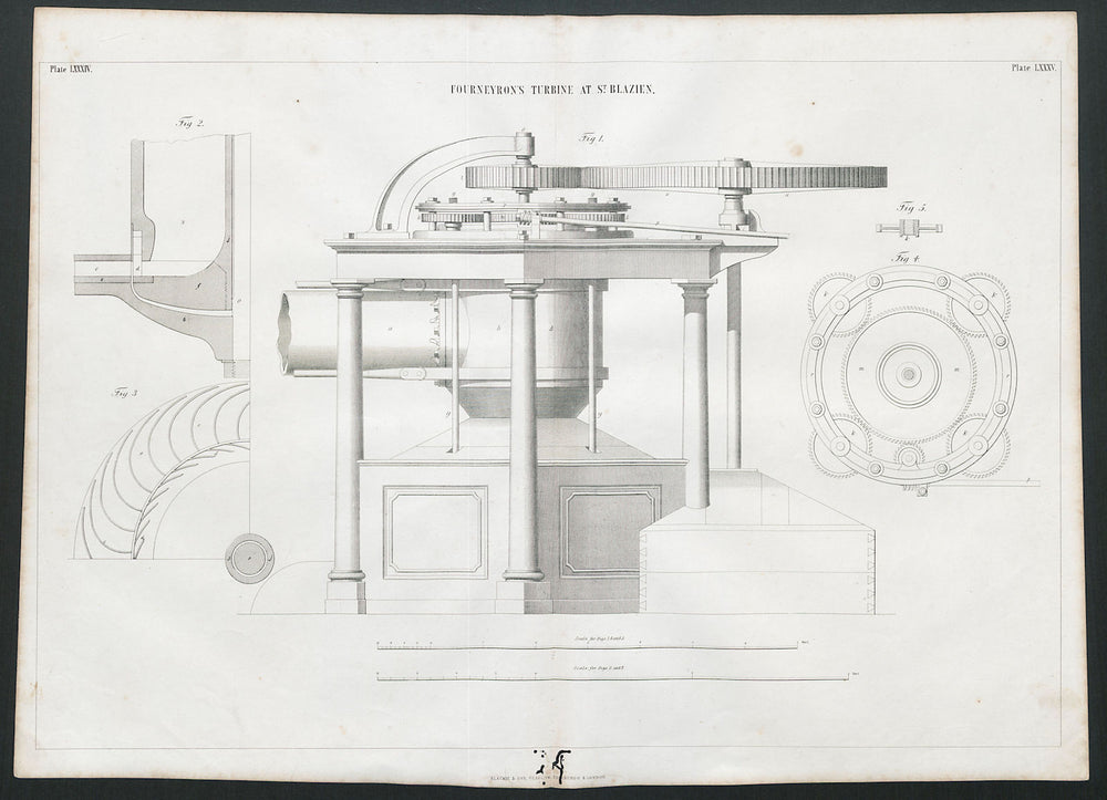 VICTORIAN ENGINEERING DRAWING Fourneyron's turbine at St. Blasien (1) 1847