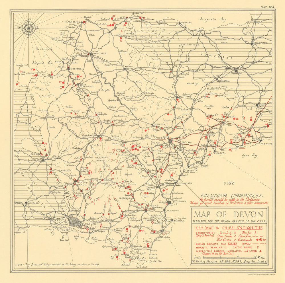 Devon antiquities. Prehistoric Roman Monastic castle ruins. THOMPSON 1932 map