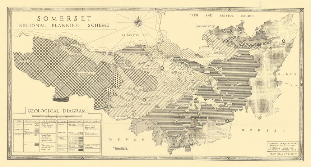 Somerset geological diagram by William Harding Thompson 1934 old vintage map