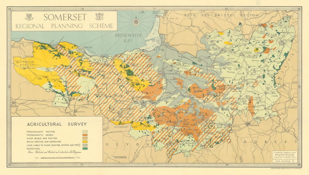Somerset Agricultural Survey. Arable pasture moors floodplain. THOMPSON 1934 map