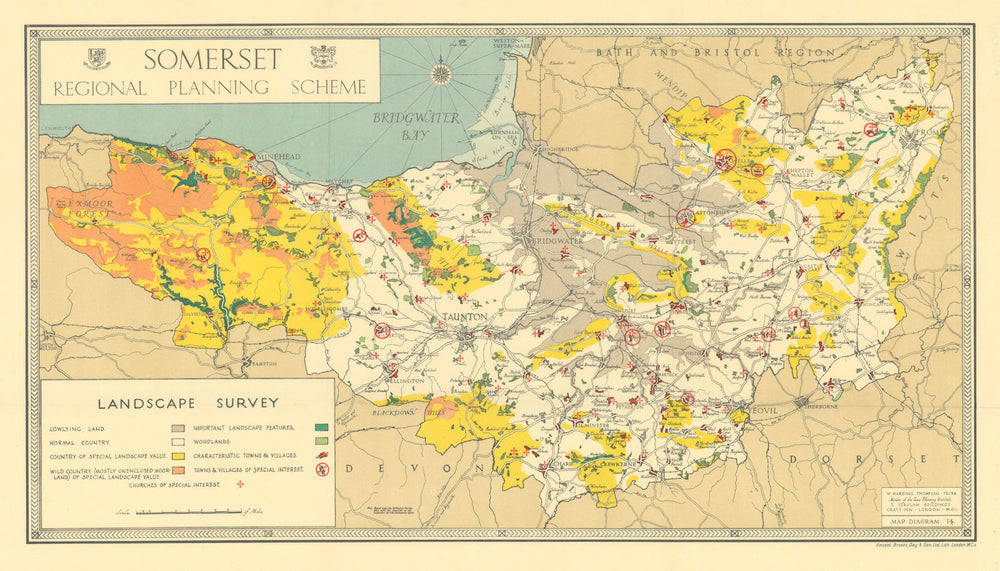 Somerset landscape survey. Special interest towns & areas. THOMPSON 1934 map