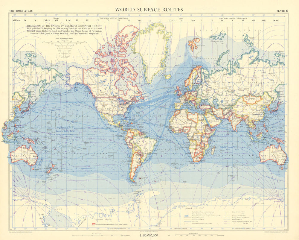World surface routes. Shipping & railways. British Commonwealth. TIMES 1958 map