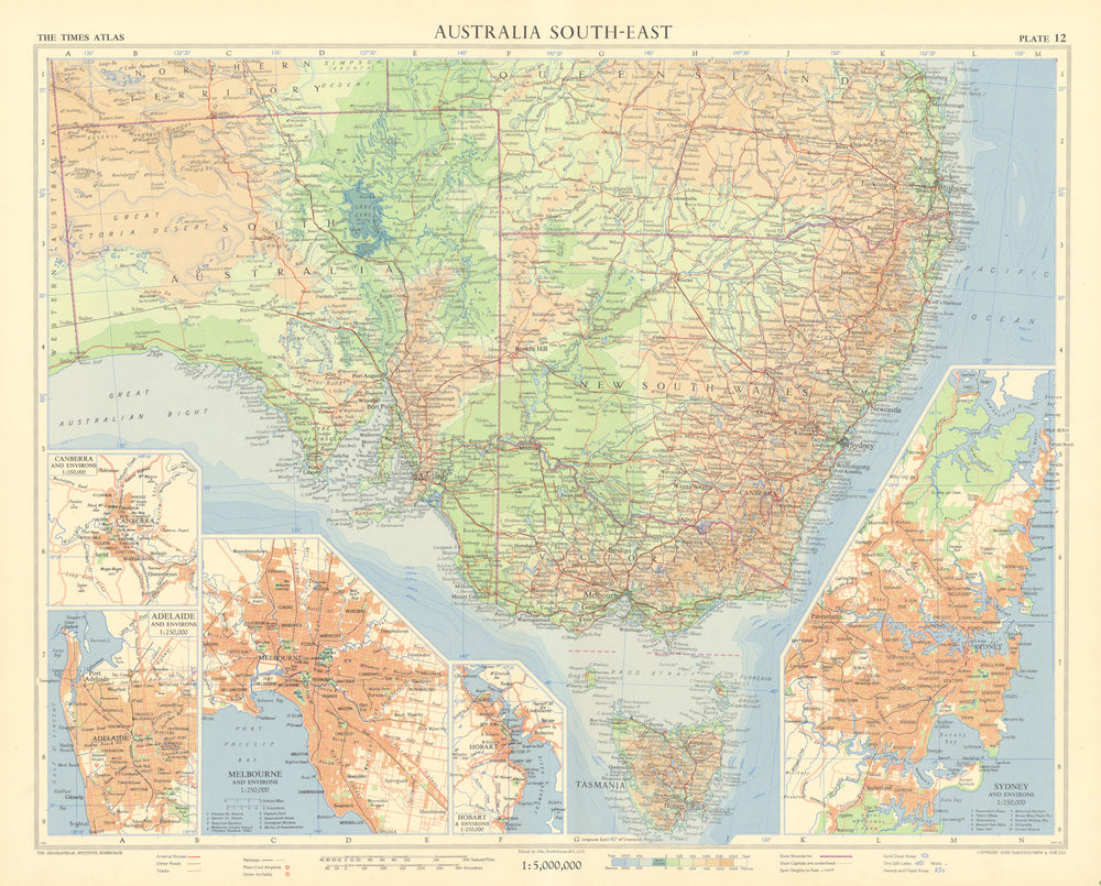 South Australia New South Wales Canberra Adelaide Melbourne TIMES 1958 old map