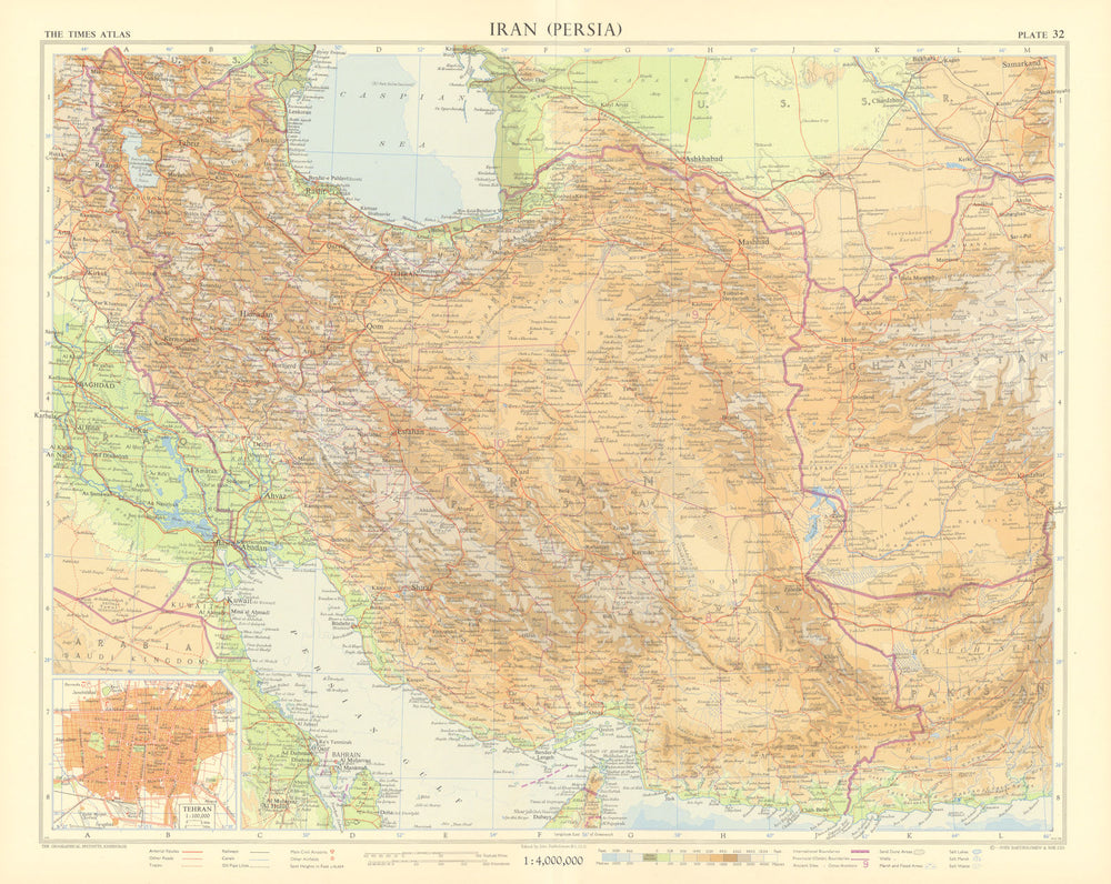Iran Persia. "Dubayy" Dubai. Tehran plan. Caspian. Persian Gulf. TIMES 1959 map