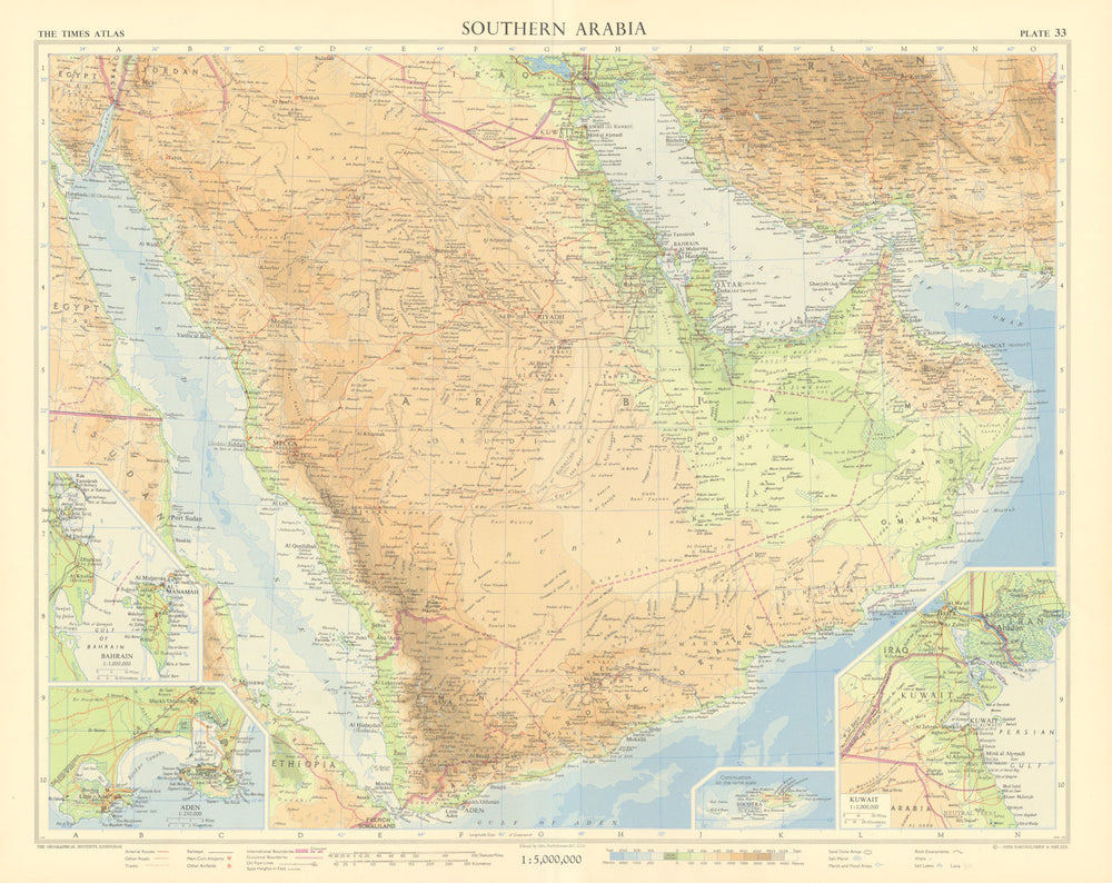 Southern Arabia. "Dubayy" Dubai. Bahrain Aden Kuwait. Oman. TIMES 1959 old map