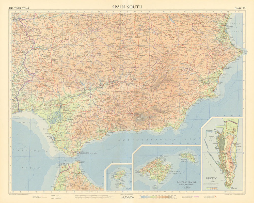 Spain south. Andalucia. Tangier International Zone. Gibraltar. TIMES 1956 map