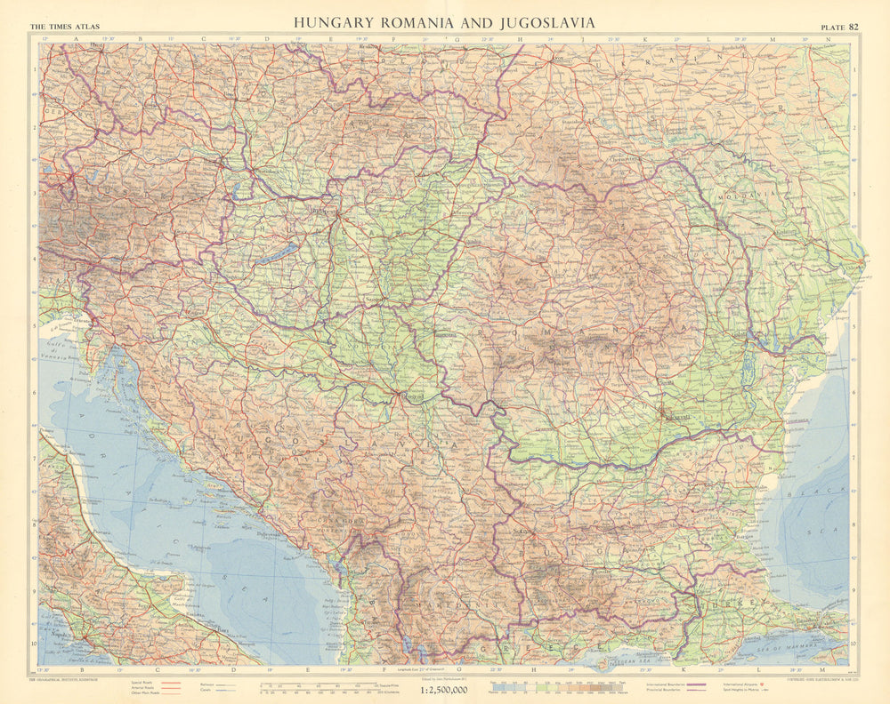 Hungary. Romania. Jugoslavia / Yugoslavia. Bulgaria. Balkans. TIMES 1956 map