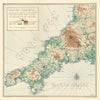CORNWALL contours. Main towns & villages. HARDING THOMPSON 1930 old map