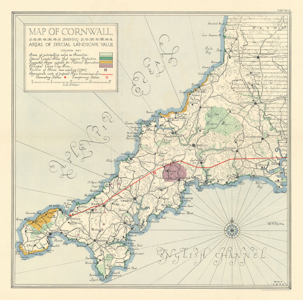CORNWALL special landscape areas. Proposed National Parks. THOMPSON 1930 map