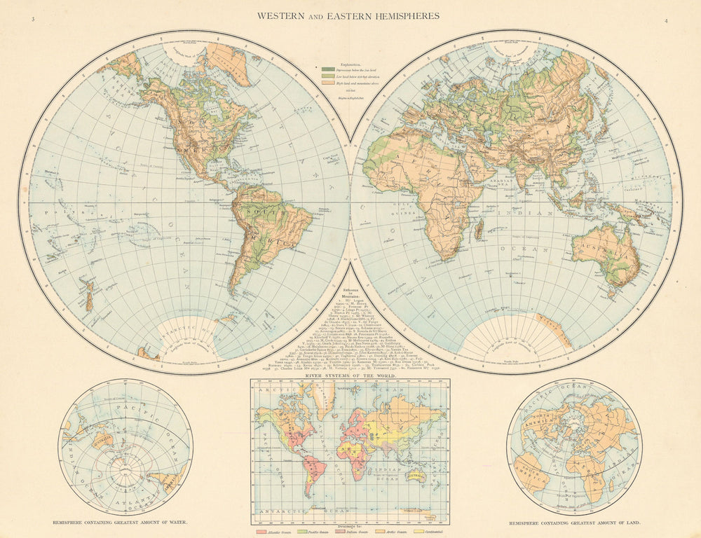 World twin hemispheres. Western and Eastern. THE TIMES 1895 old antique map