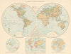 World twin hemispheres. Western and Eastern. THE TIMES 1895 old antique map