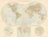 World twin hemispheres. Western and Eastern. THE TIMES 1895 old antique map