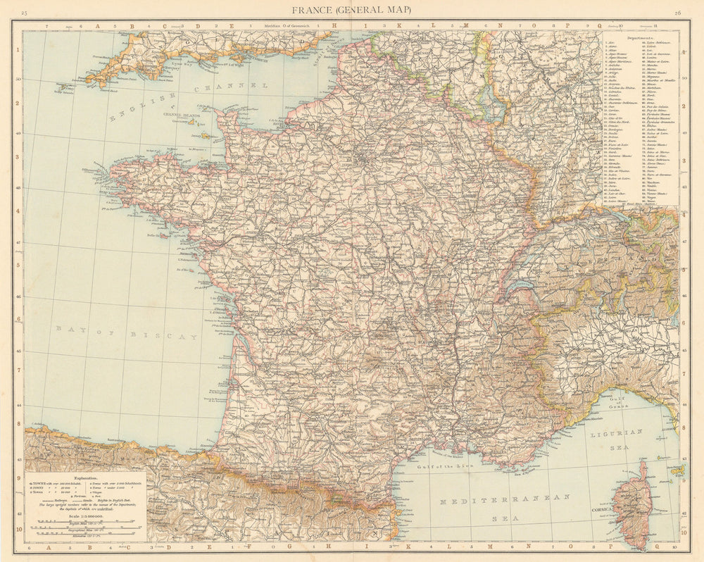 France (General map) without Alsace & Lorraine. THE TIMES 1895 old antique