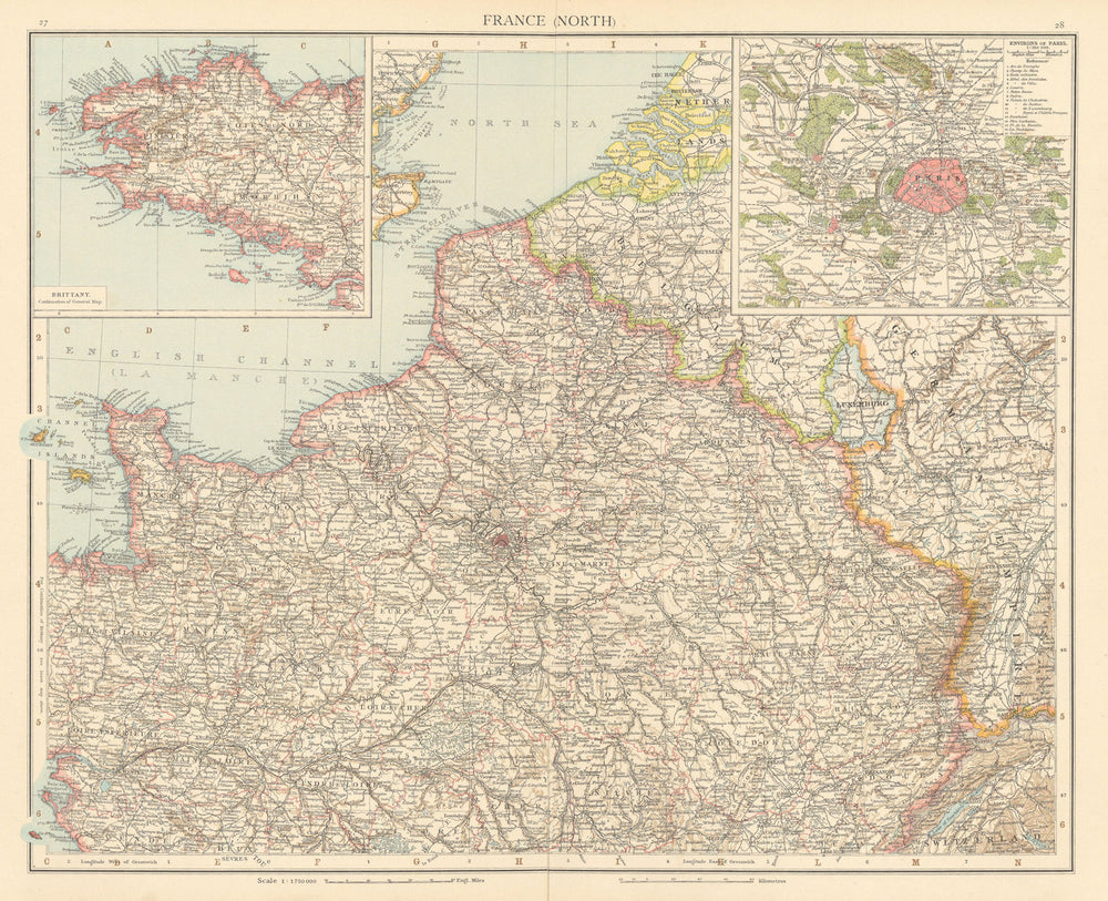 France (North). Paris environs. THE TIMES 1895 old antique map plan chart