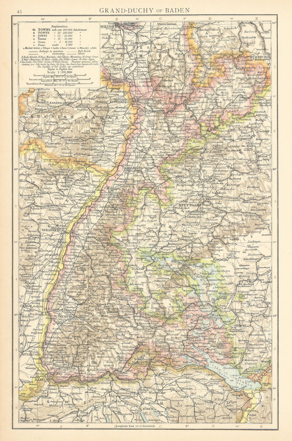 Grand-Duchy of Baden. THE TIMES 1895 old antique vintage map plan chart