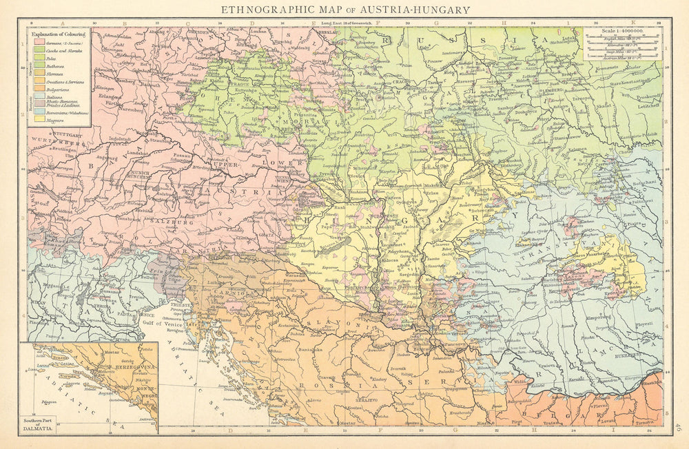 Austria-Hungary Ethnographic map. Magyars Germans Slovenes Poles TIMES 1895