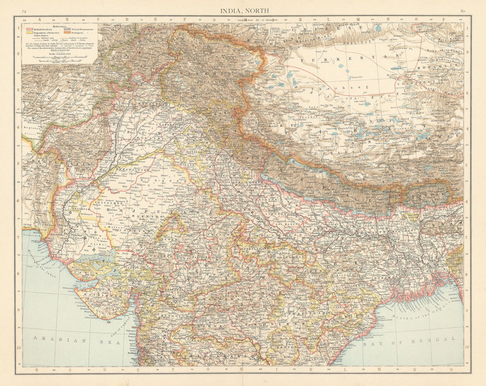 India North. British French Portuguese Native states. THE TIMES 1895 old map