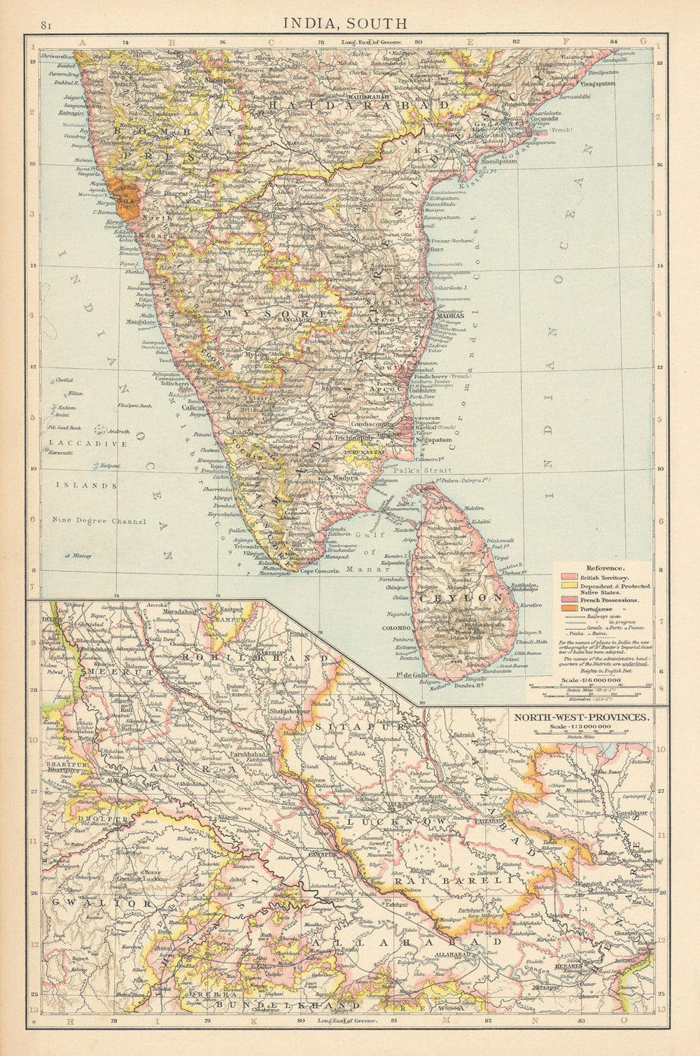 India South & North-west Provinces. Goa British French Portuguese TIMES 1895 map