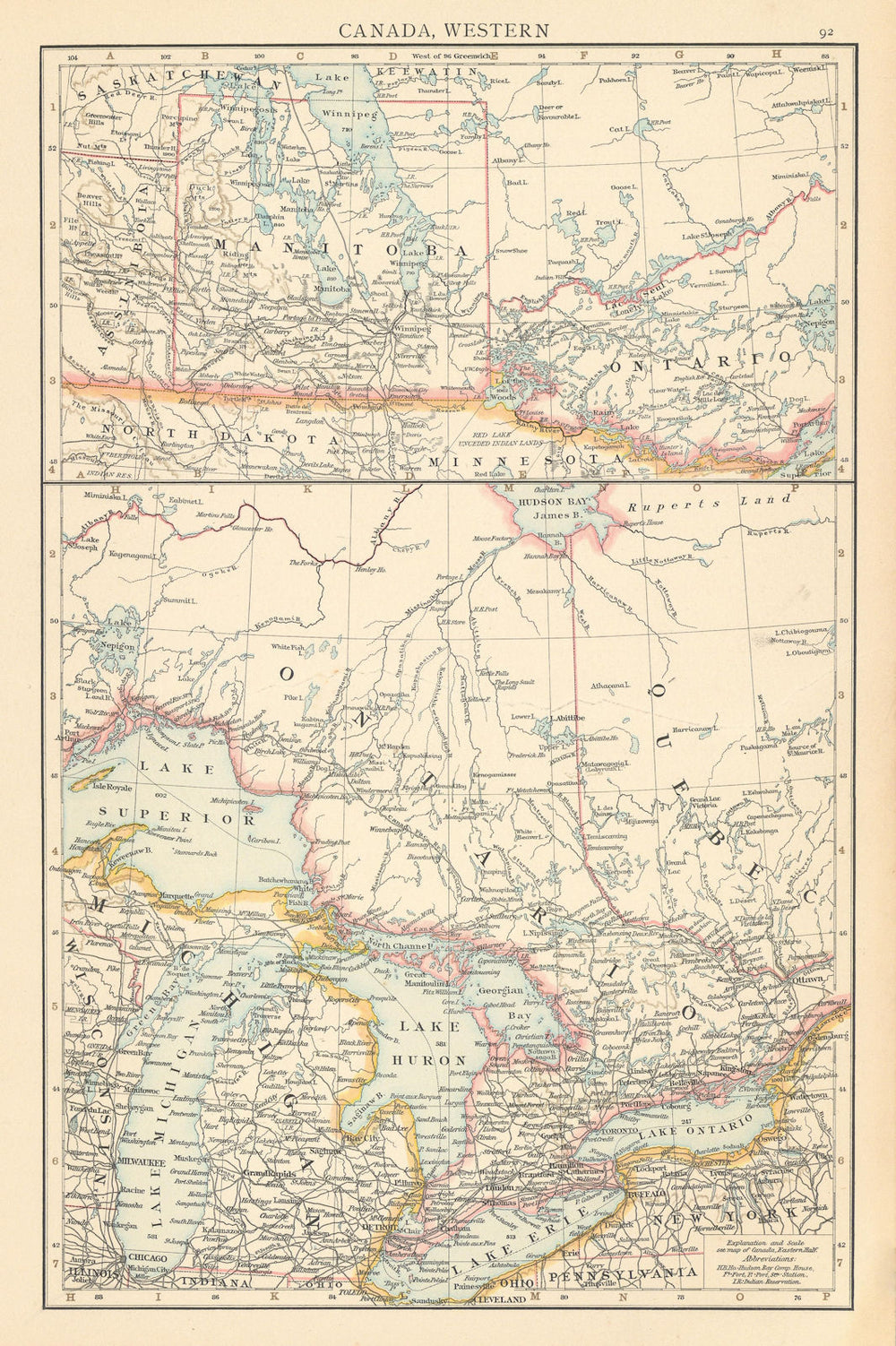 Canada, Western. Manitoba postage stamp. Great Lakes. THE TIMES 1895 old map