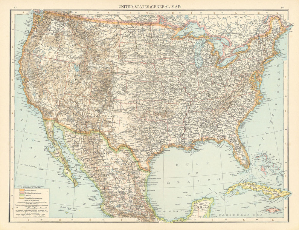 United States showing railways, forts & Indian Reservations. THE TIMES 1895 map