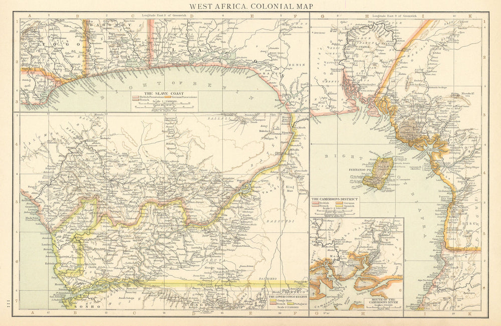 Colonial West Africa. Nigeria Cameroon Congo. British German. TIMES 1895 map
