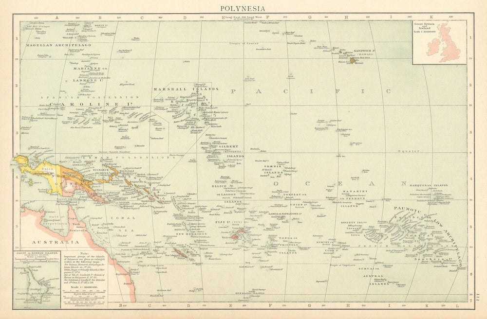 Pacific Islands. Polynesia Micronesia Melanesia. Fiji Caroline &c TIMES 1895 map