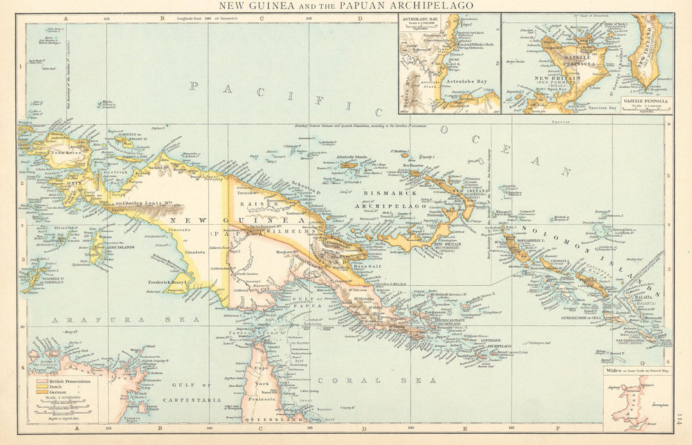New Guinea & Papuan Archipelago. Solomon & Bismarck islands. THE TIMES 1895 map