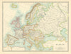 EUROPE shown just before the First World War. JOHNSTON 1911 old antique map