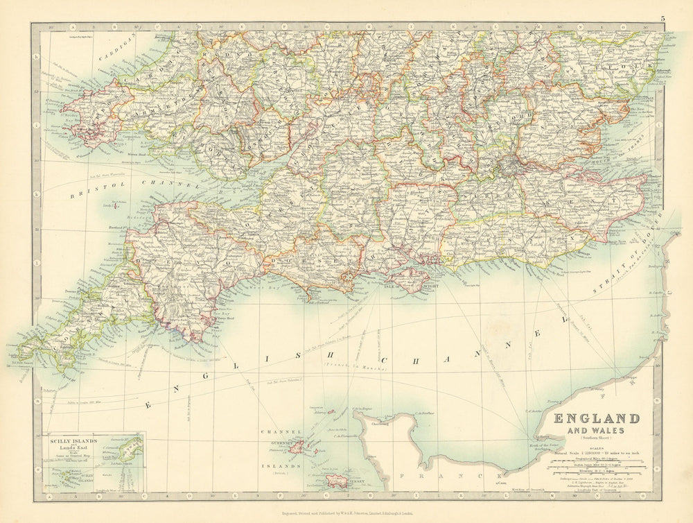 SOUTHERN ENGLAND & WALES. Shows Worcestershire enclaves. JOHNSTON 1911 old map