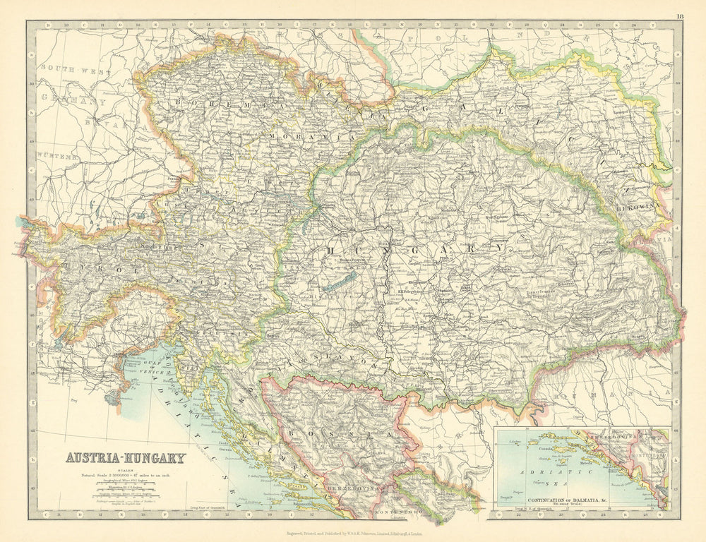 AUSTRIA-HUNGARY. Dalmatian coast. Bosnia. Railways. JOHNSTON 1911 old map