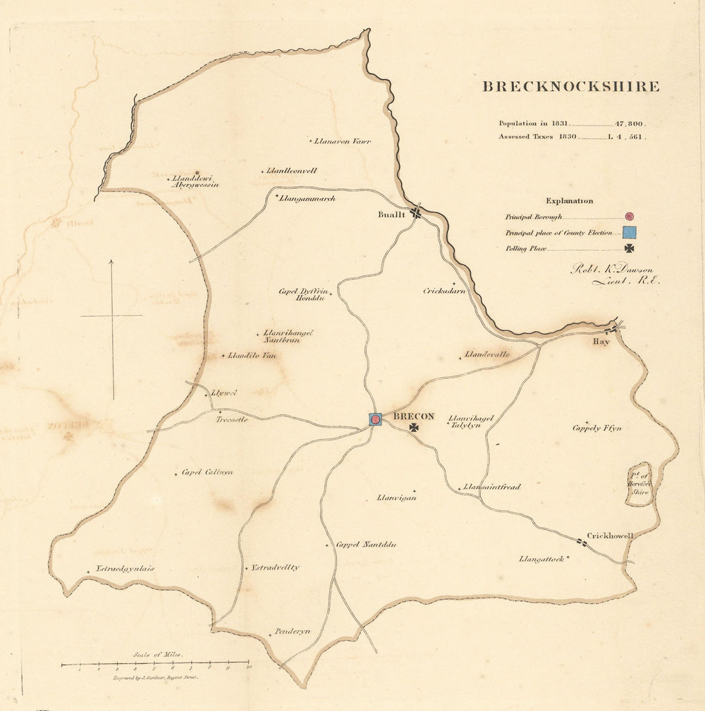 Brecknockshire county map. Boroughs polling places electoral REFORM ACT 1832