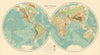 World in Hemispheres - Western & Eastern. STANFORD c1925 old vintage map chart