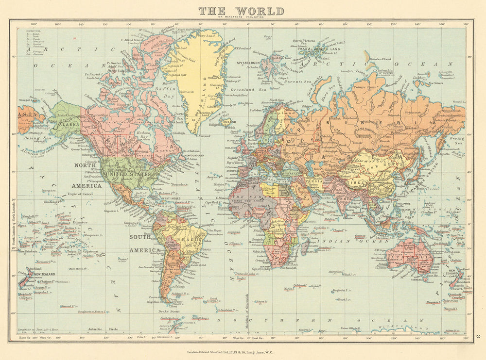 World on Mercator's Projection. British Empire in Pink. STANFORD c1925 old map