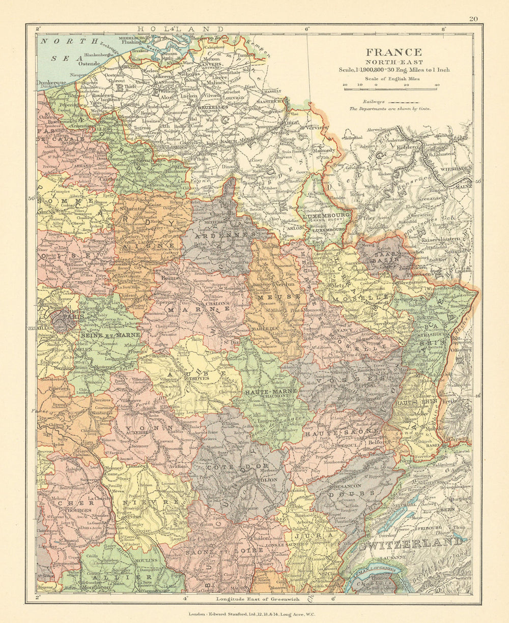 France North-East. Grand Est Bourgogne Franch-Comté. STANFORD c1925 old map