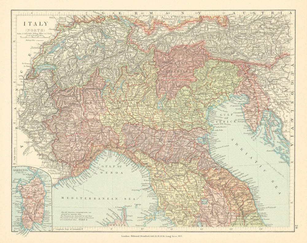 Italy North inc. Istria & Venice Tridentina ceded after WW1. STANFORD c1925 map