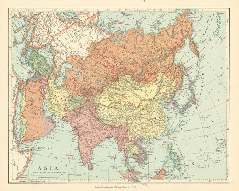 Asia. "Abu Zhaby" Abu Dhabi. British India. Oman Siam. STANFORD c1925 old map