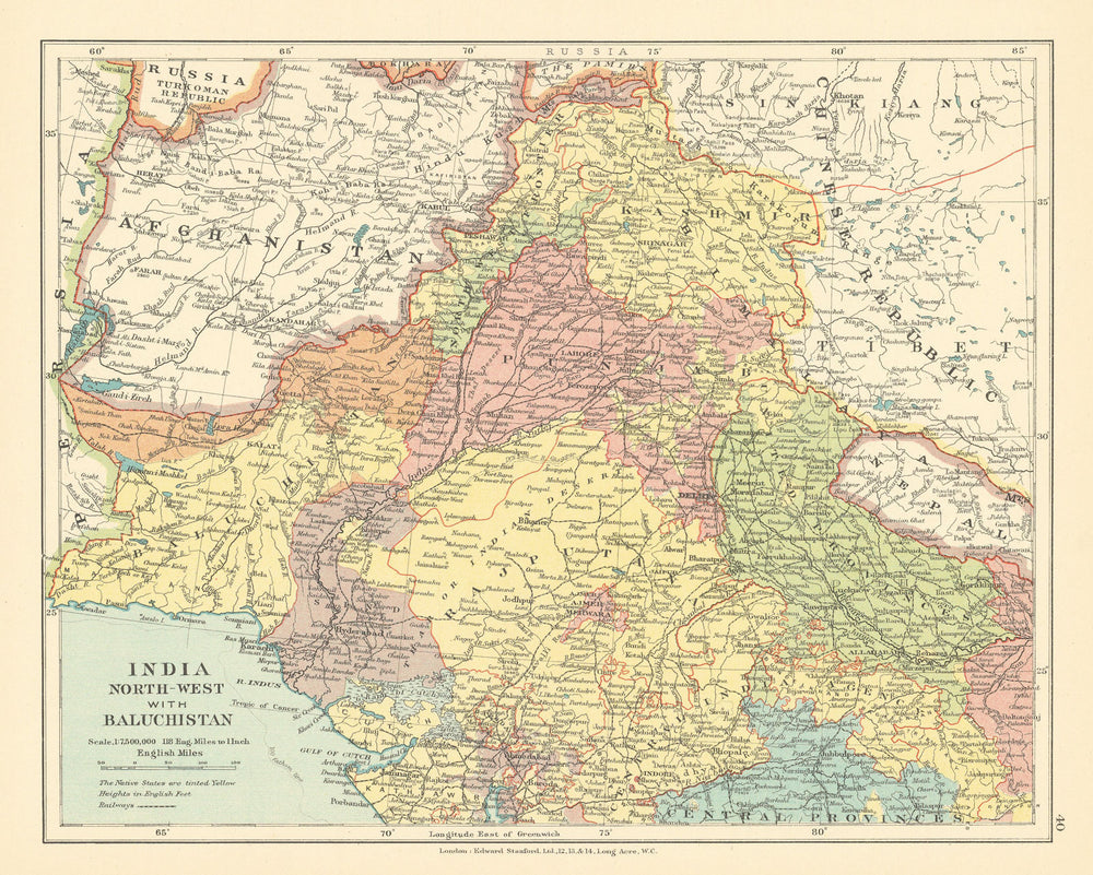 British India North-West & Baluchistan. Pakistan Afghanistan. STANFORD c1925 map