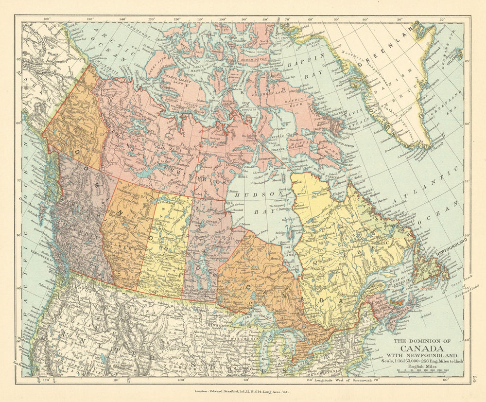 The Dominion of Canada with Newfoundland. STANFORD c1925 old vintage map chart