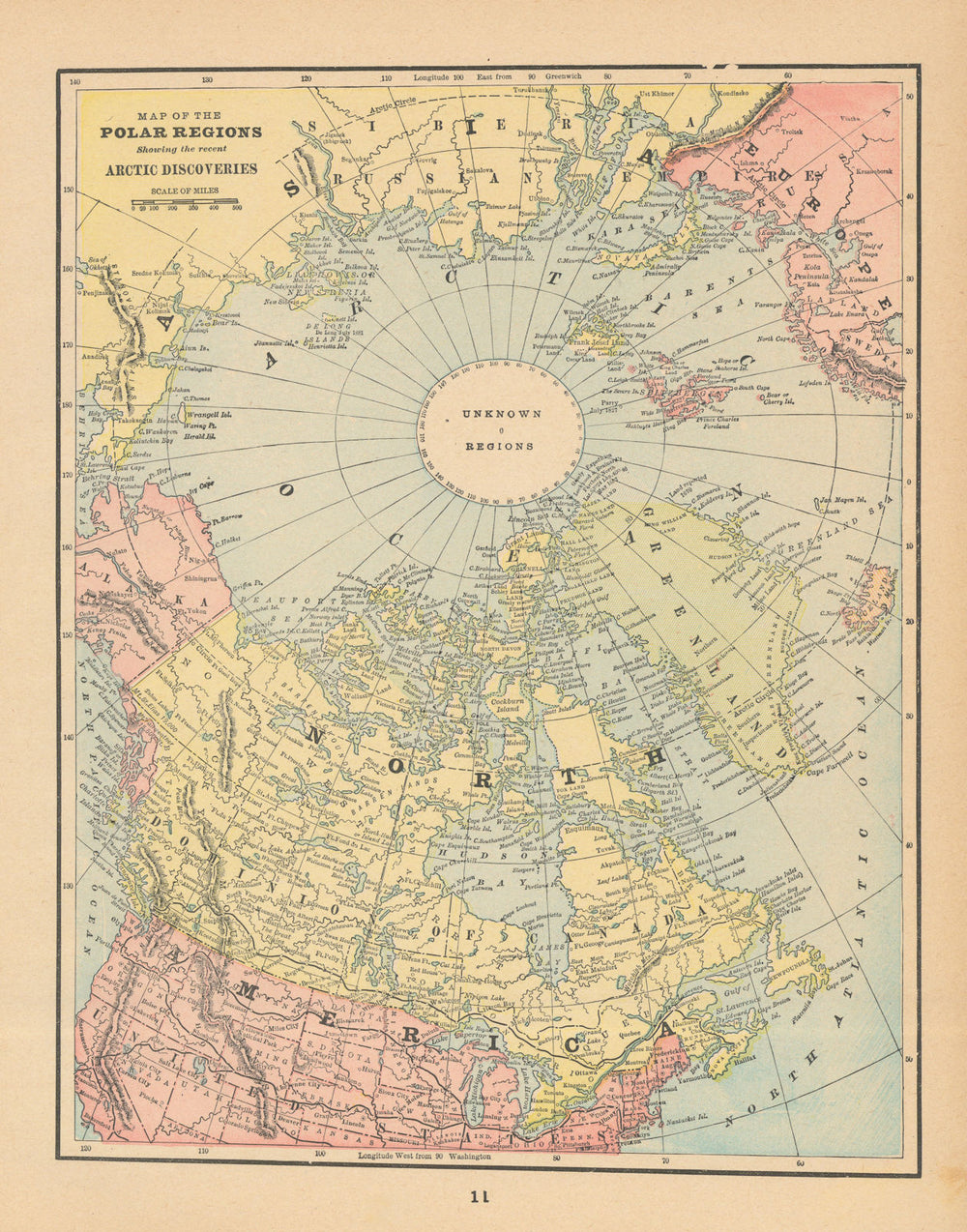 Polar Regions showing recent Arctic Discoveries. Arctic Canada. CRAM 1894 map